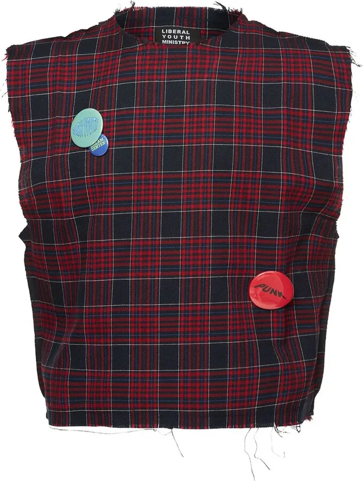 Sleeveless cropped plaid t-shirt