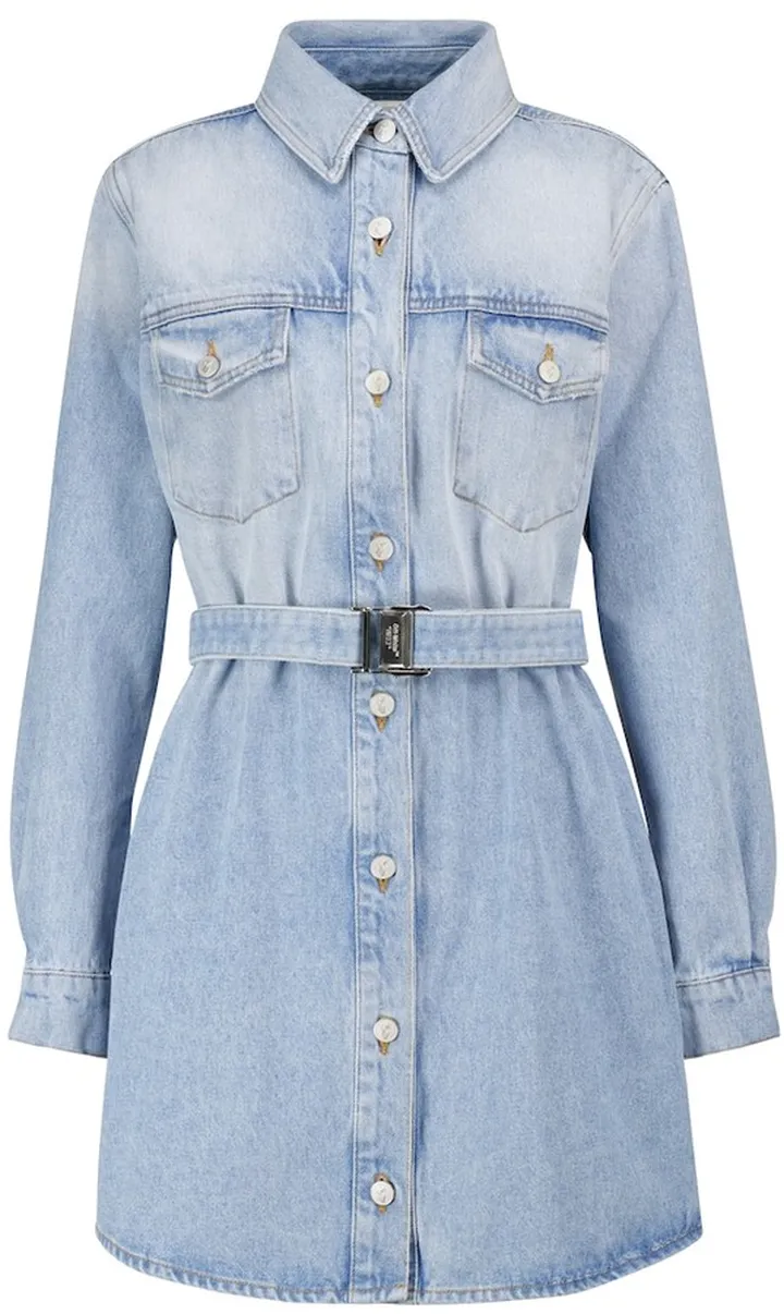 Embroidered denim shirt dress