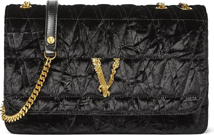 Large Virtus Quilted Velvet Shoulder Bag