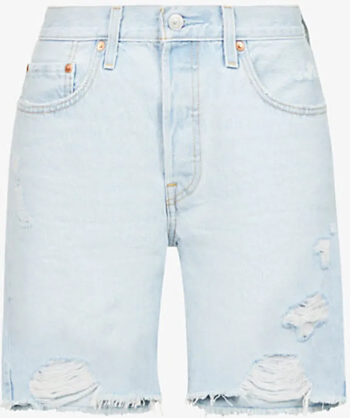 Womens Light Indigo Destructed 501 ‘90s High-rise Denim Shorts
