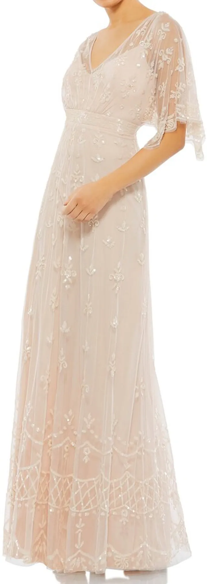 Sequin Short Sleeve Tulle Trumpet Gown