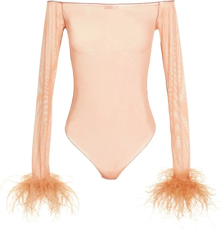 Feather Sheer Mesh Bodysuit
