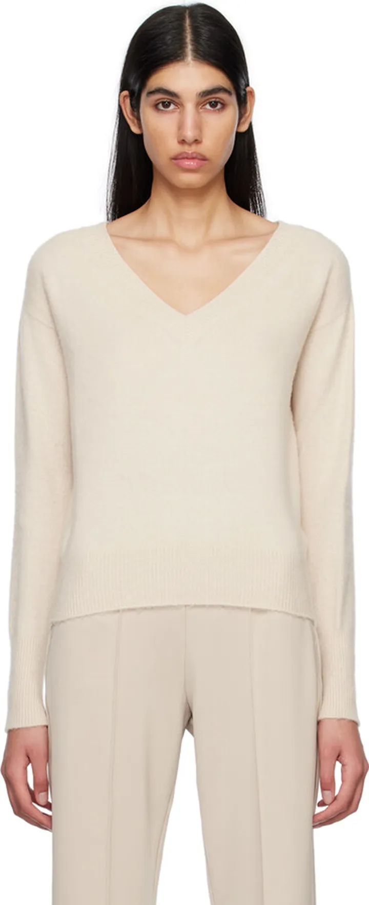 Max Mara Leisure Beige V-Neck Sweater