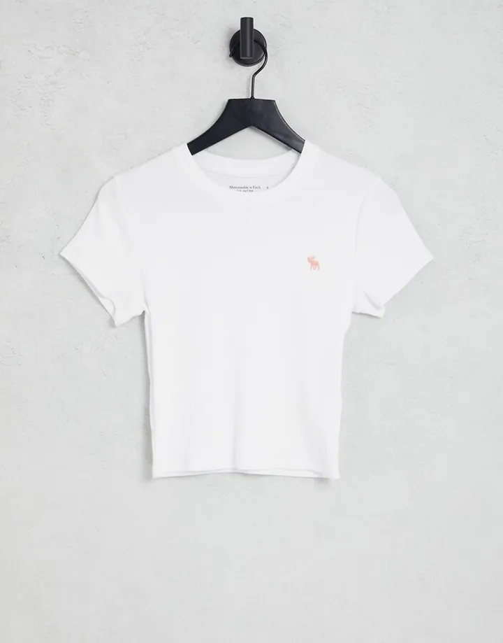 Abercrombie & Fitch crop logo T-shirt in white