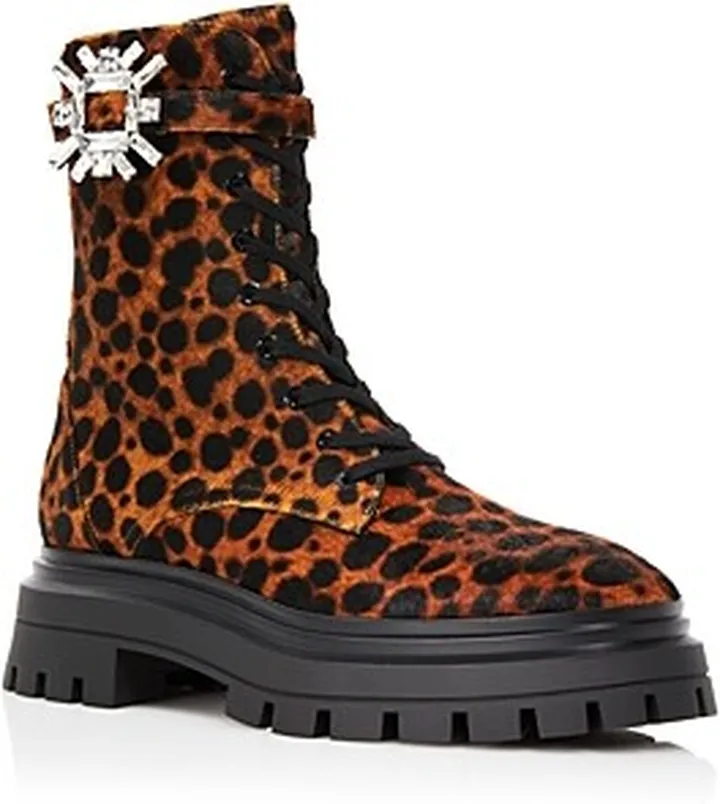 Stuart Weitzman Women's Crystal Nova Buckle Bedford Combat Boots