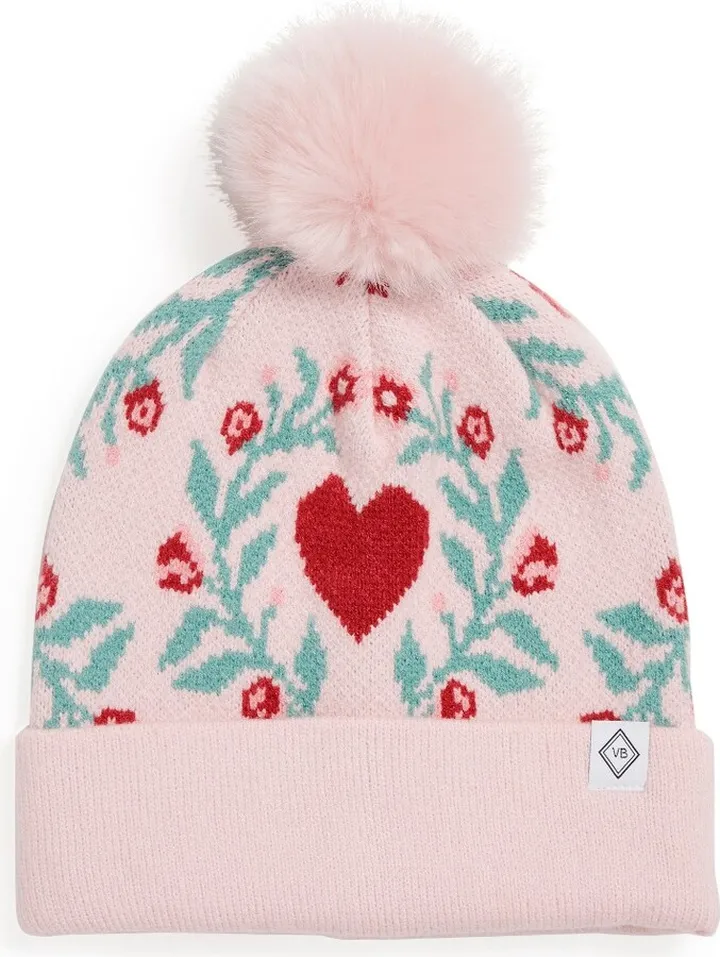 Vera Bradley Women's Knit Pom Beanie Imperial Hearts Pink