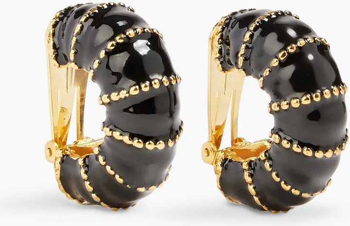 Gold-tone enamel clip hoop earrings