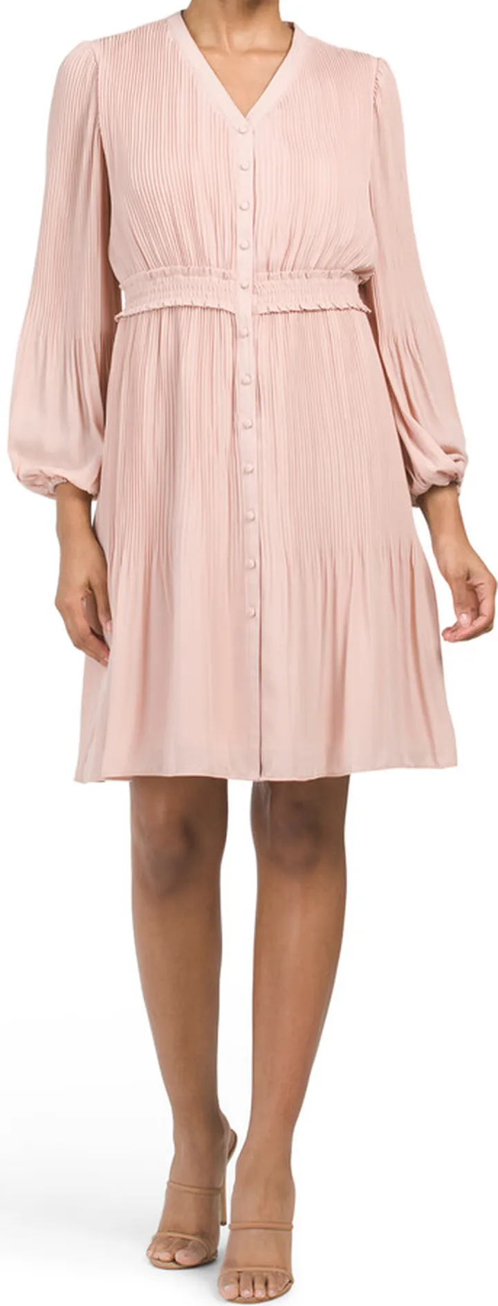 Long Sleeve Pleated Mini Dress
