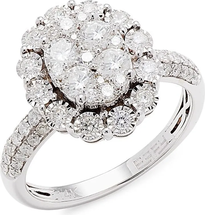 14K White Gold & 1.13 TCW Diamond Halo Ring