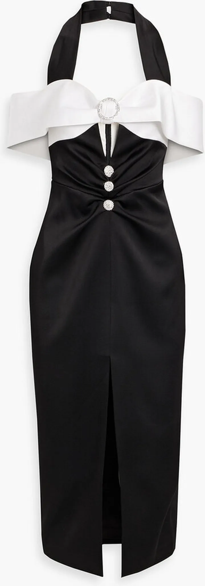 Cutout embellished two-tone satin-crepe halterneck midi dress