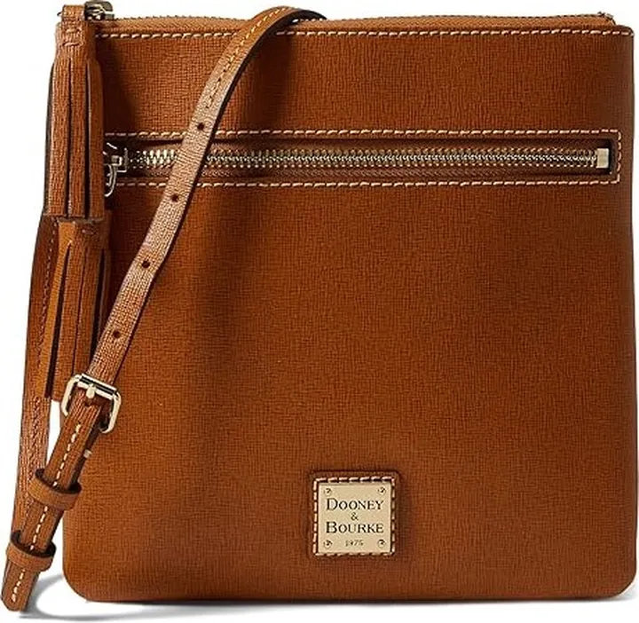 Dooney & Bourke Saffiano Double Zip Tassel Crossbody (Natural) Handbags