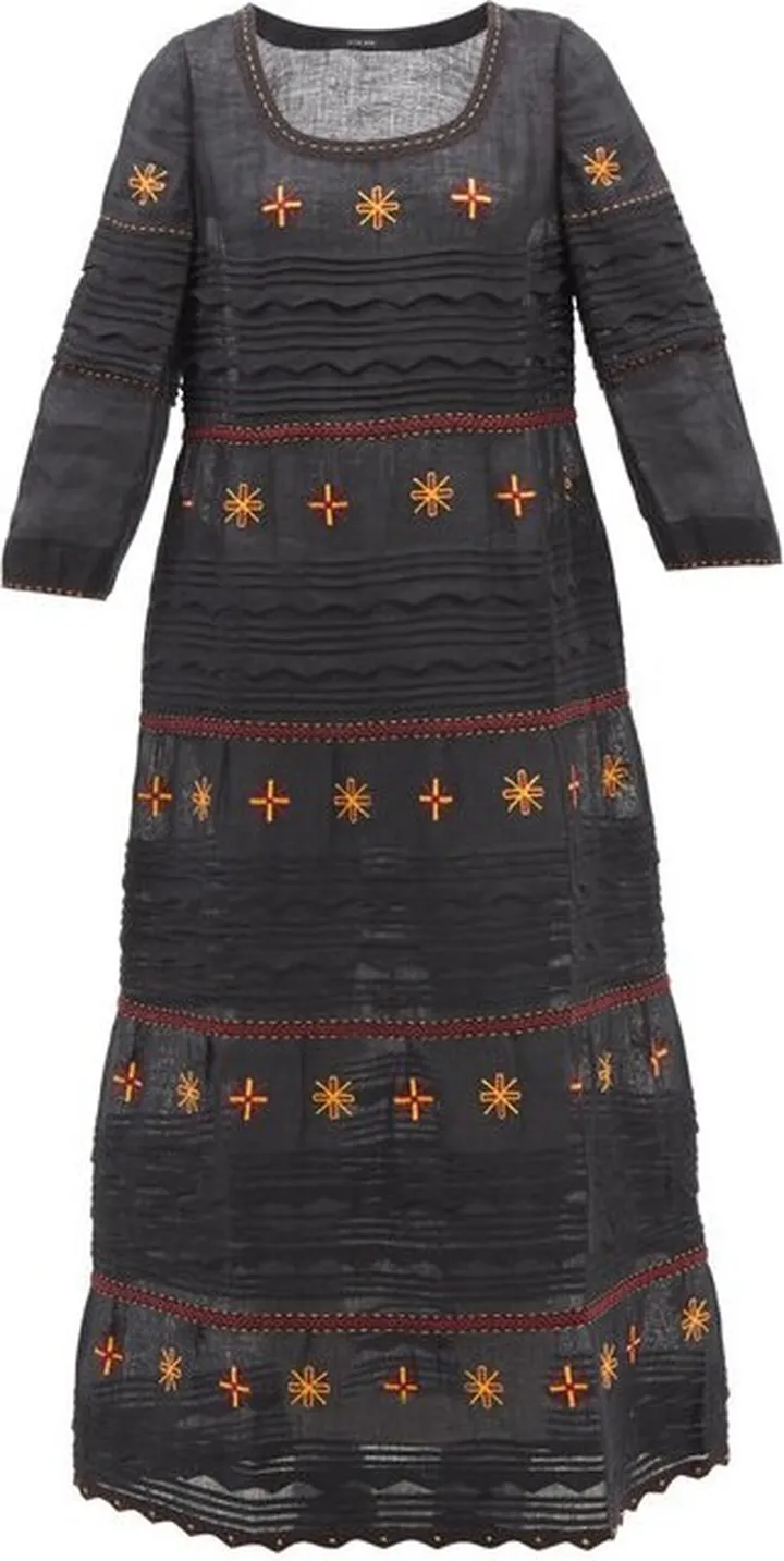 Karina Embroidered-linen Midi Dress