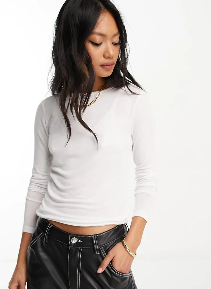 ASOS DESIGN fine knit long sleeve crew neck in white