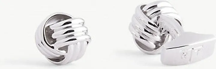 Mens Rhodium Knot Silver-toned Brass Cufflinks