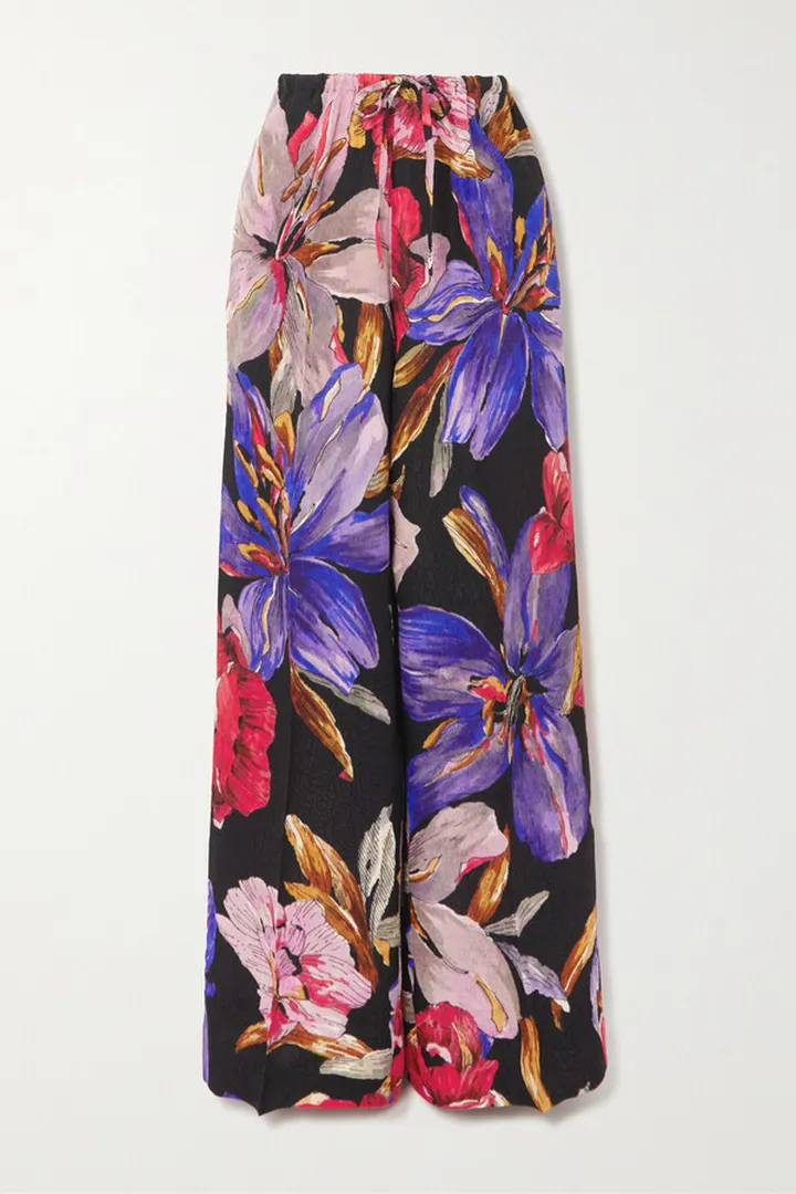 Dries Van Noten - Pleated Printed Satin Straight-leg Pants - Black