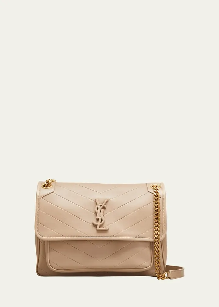 Niki Medium YSL Monogram Quilted Calf Flap Shoulder Bag