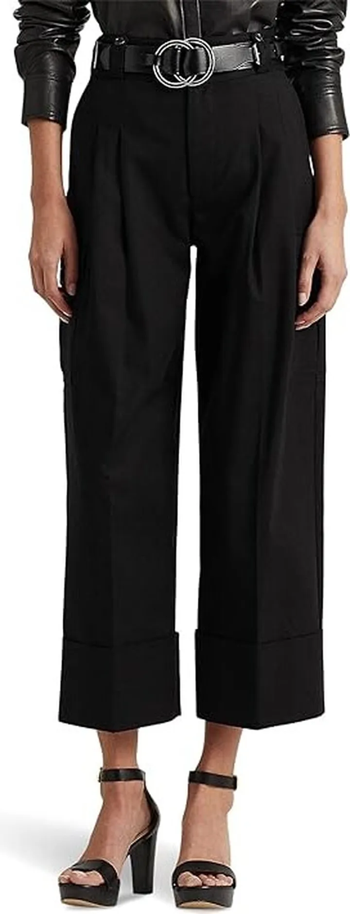 LAUREN Ralph Lauren Stretch Cotton Cropped Cargo Pants (Black) Women's Clothing