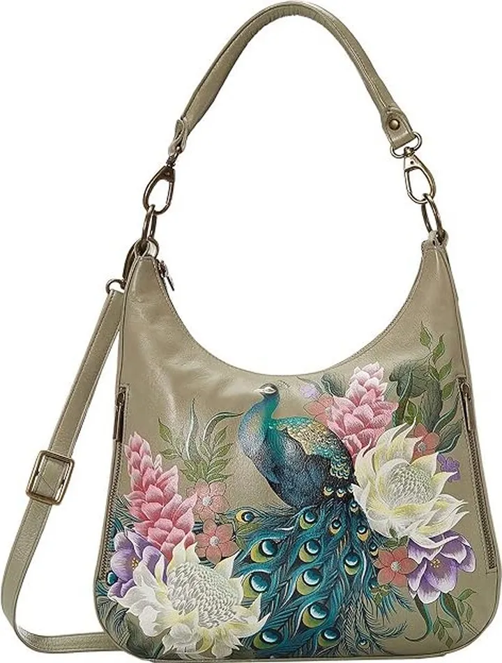 Anuschka Convertible Slim Hobo with Crossbody Strap 662 (Regal Peacock) Handbags