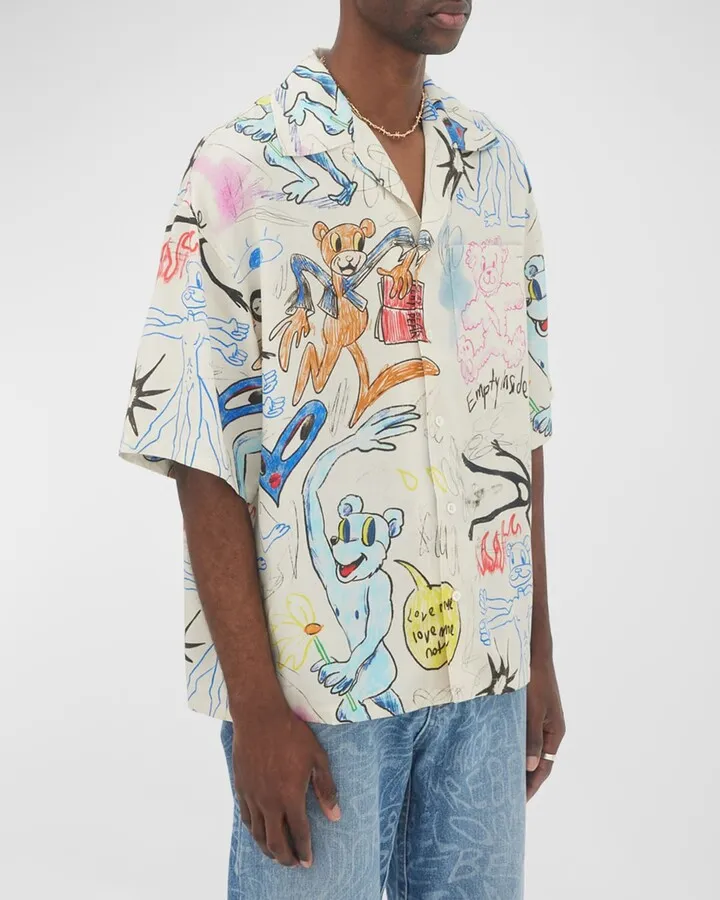 Men's Scribble-Print Camp Shirt