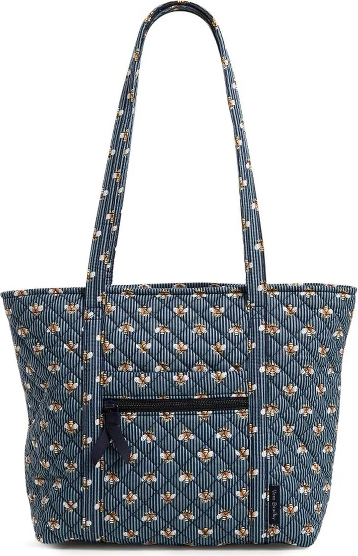 Vera Bradley Women's Recycled Cotton Small Vera Tote Bag Bees Navy
