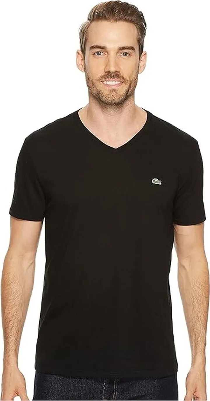 Lacoste Short Sleeve V-Neck Pima Jersey Tee (Black) Men's T Shirt