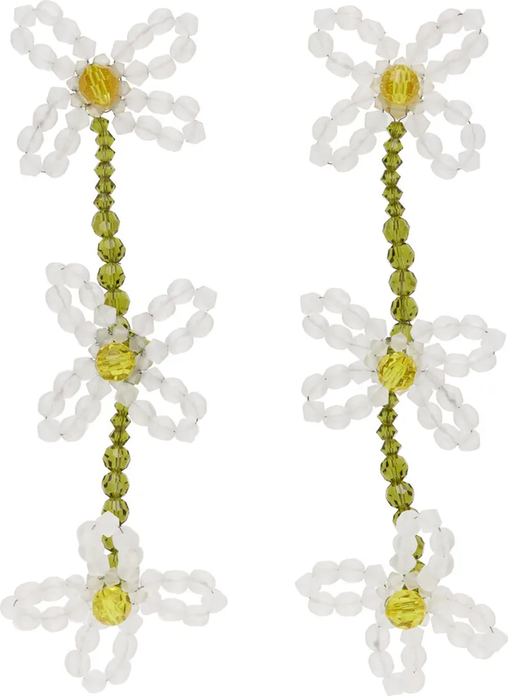 Simone Rocha Green & White Flower Beaded Earrings
