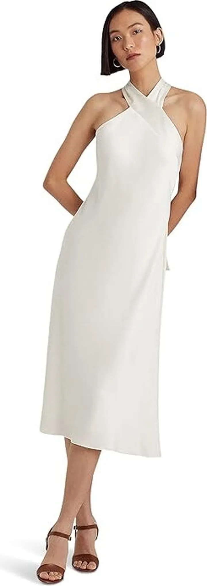 LAUREN Ralph Lauren Satin Charmeuse Halter Cocktail Dress (Mascarpone Cream) Women's Dress