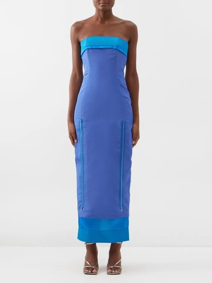 Colour-block Layered Silk-faille Gown