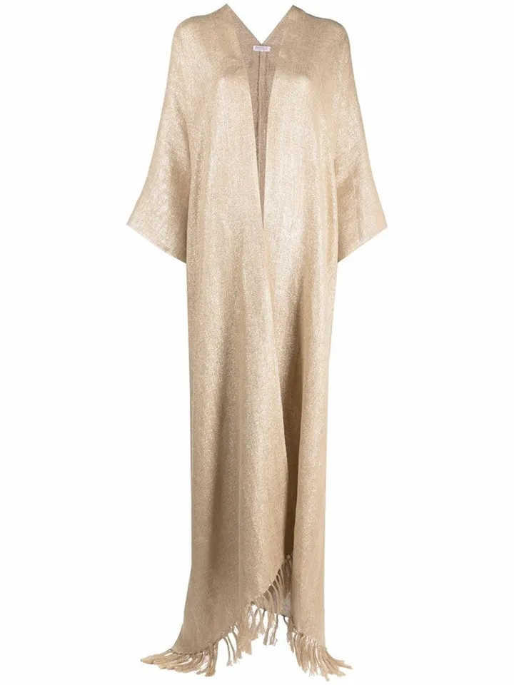 Metallic Tassel-Edge Draped Poncho