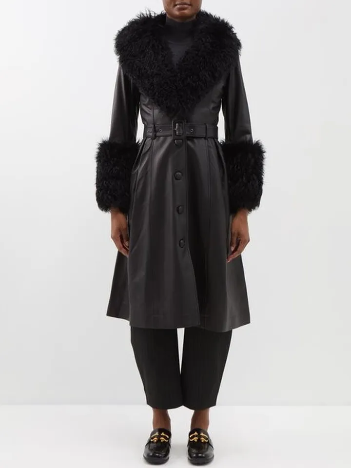 Foxy Shearling-trim Leather Coat