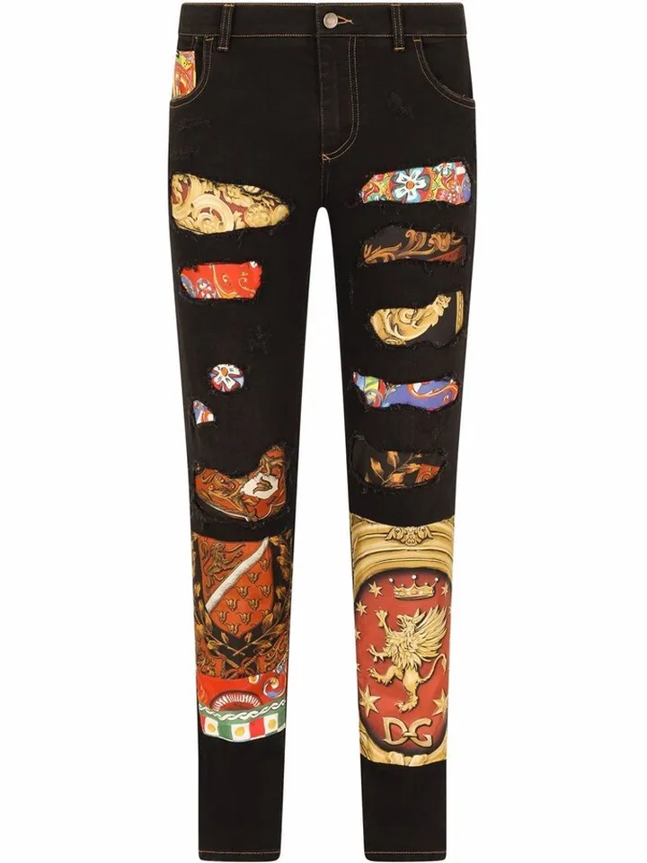 Distressed Patchwork Skinny Jeans