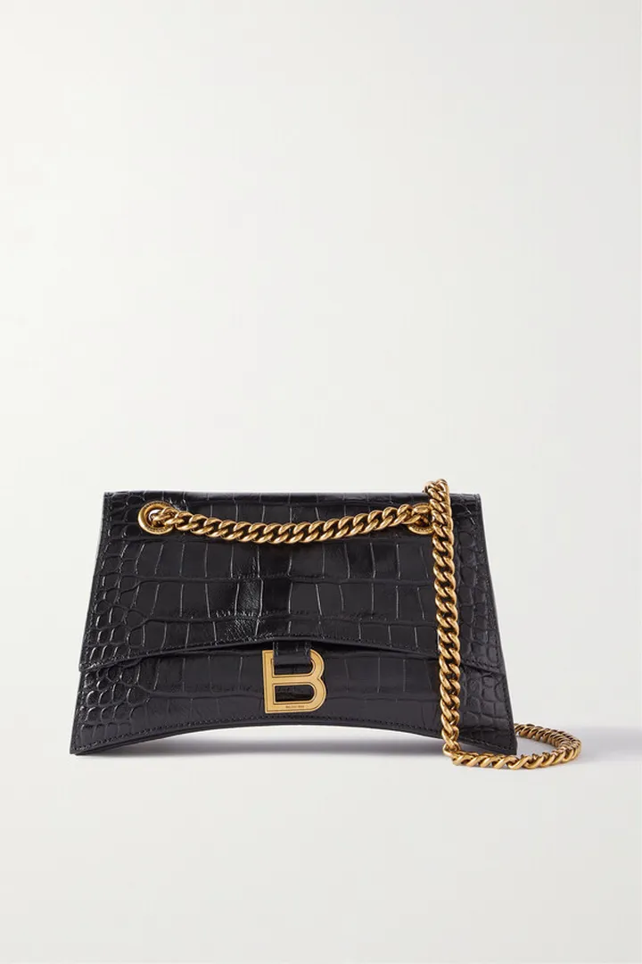 Balenciaga - Crush Croc-effect Leather Shoulder Bag - Black