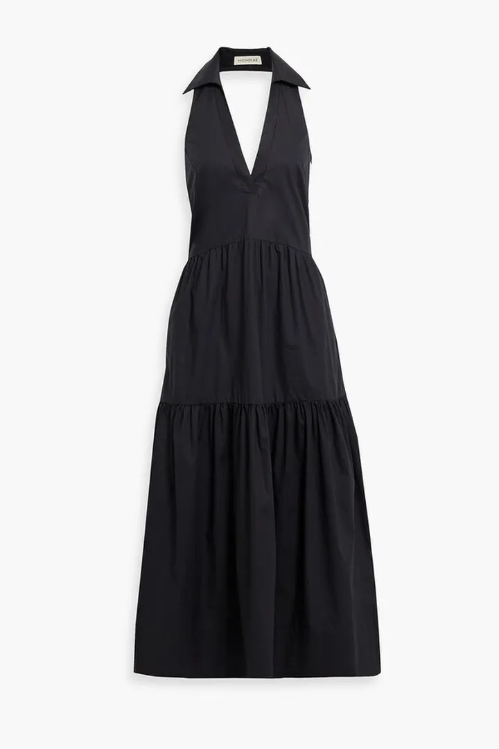 Halo gathered cotton-poplin halterneck maxi dress