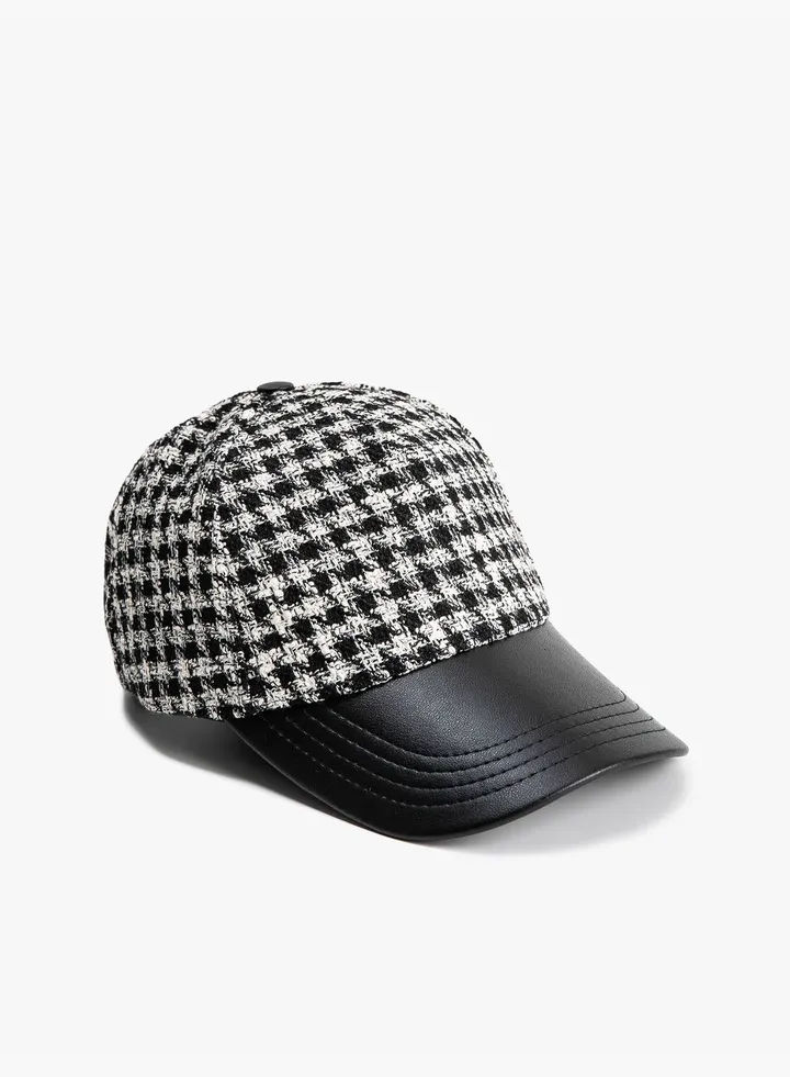 Tweed Cap Hat Faux Leather Detail