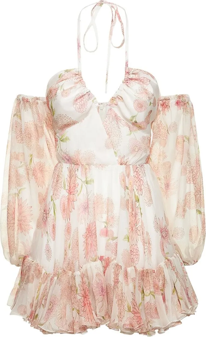 Printed georgette ruffled mini dress