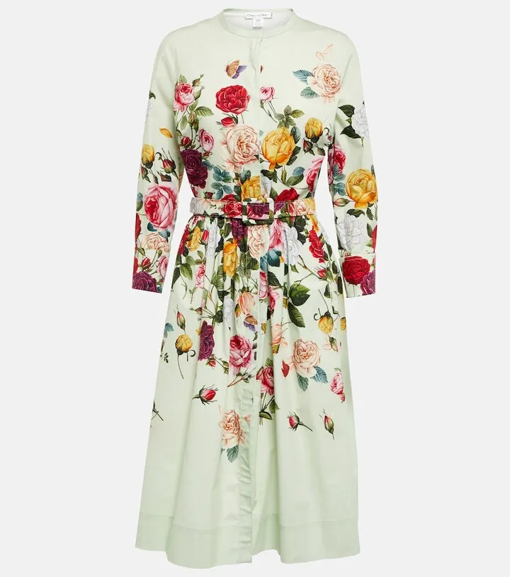 Printed cotton-blend midi dress