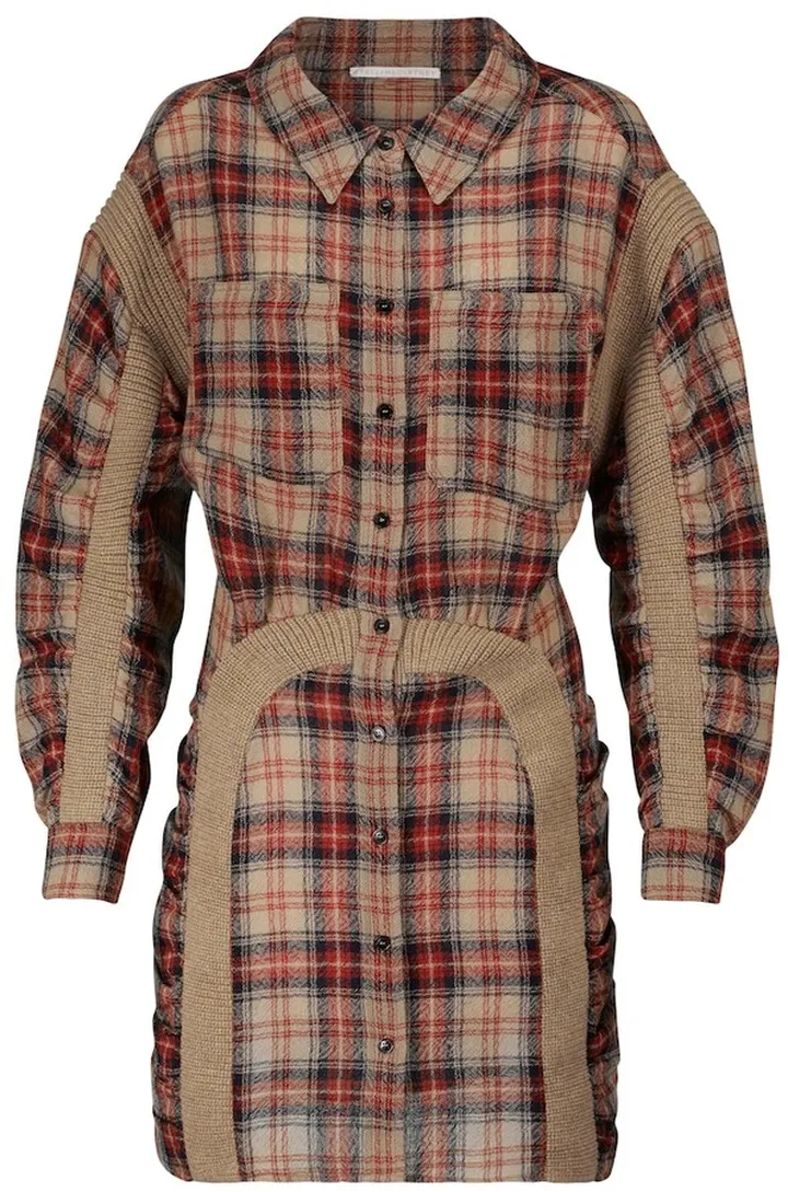 Checked wool shirt minidress