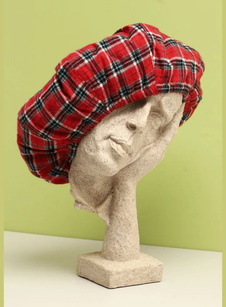 Casual Checkered Bakerboy Cap For Women
