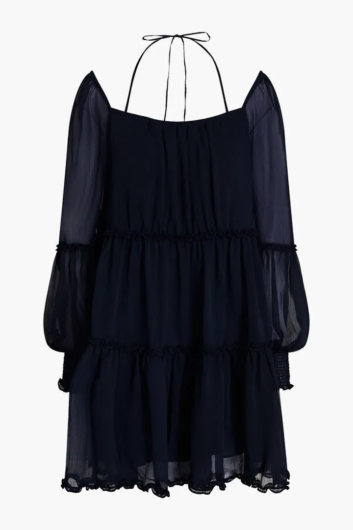 Zinia tiered crepon halterneck mini dress