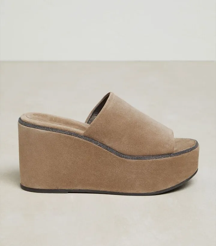 Brunello Cucinelli Suede Wedge Sandals 80