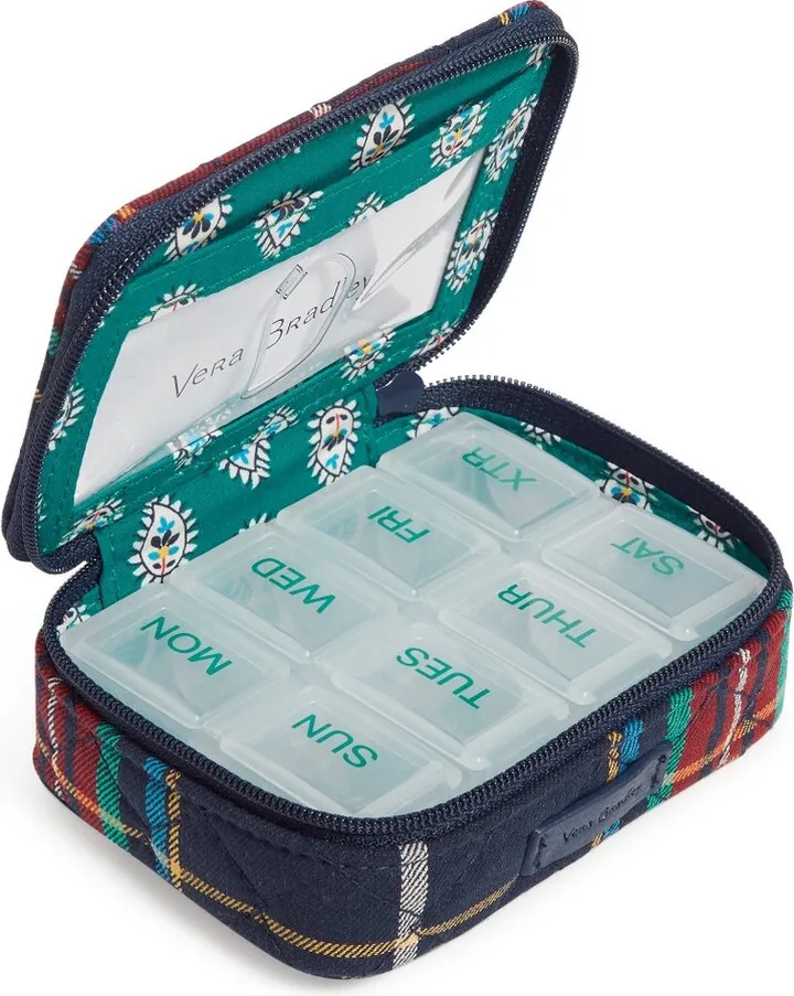 Vera Bradley Women's Recycled Cotton Travel Pill Case Tartan Plaid