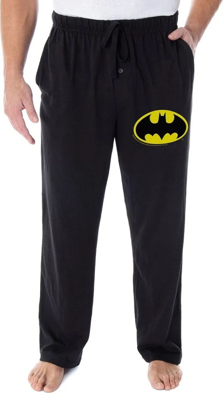 DC Comics Men's Batman Pajama Pants Bat Symbol Loungewear Sleep Pants (SM) Black