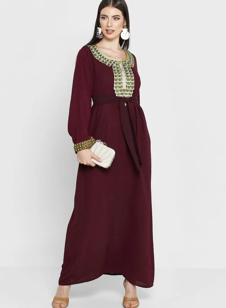 Embroidered Belted Jalabiya