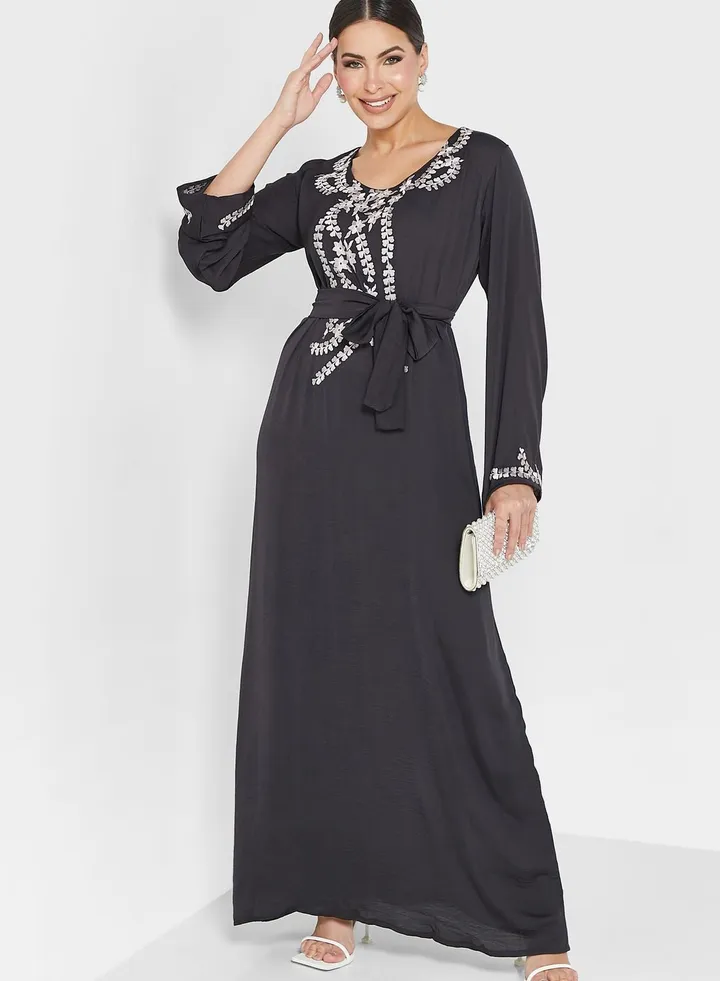 Embellished Belted Jalabiya