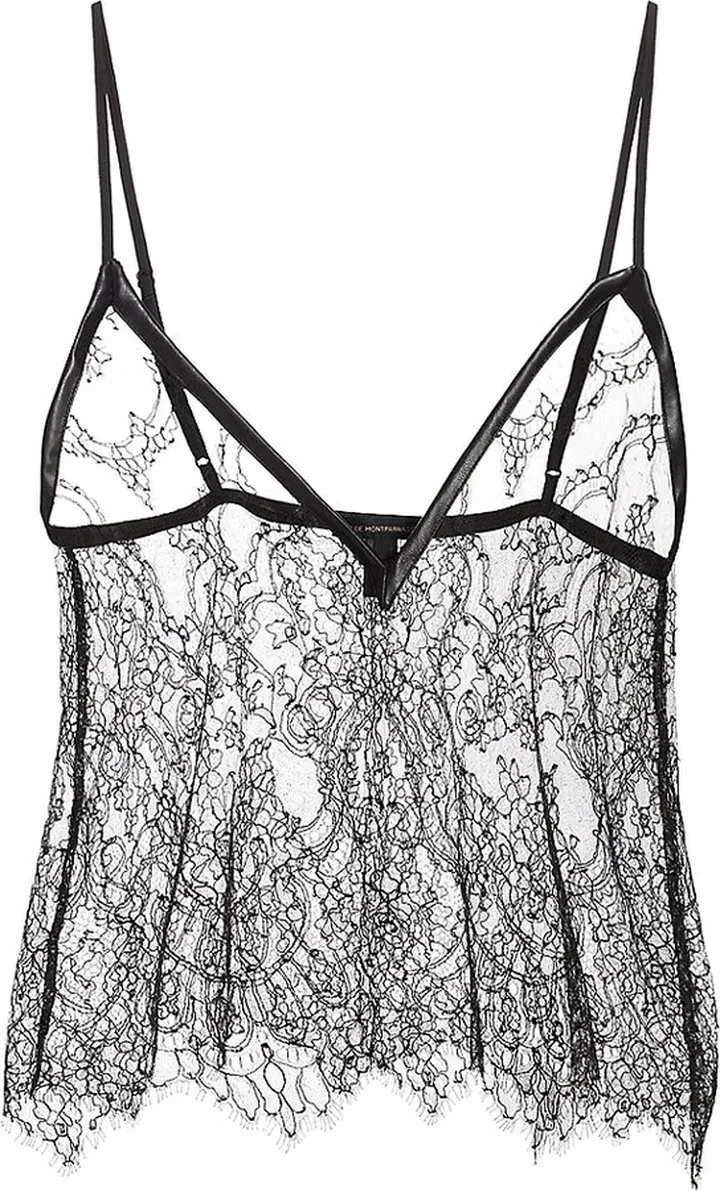 Leather-Trim Lace Camisole