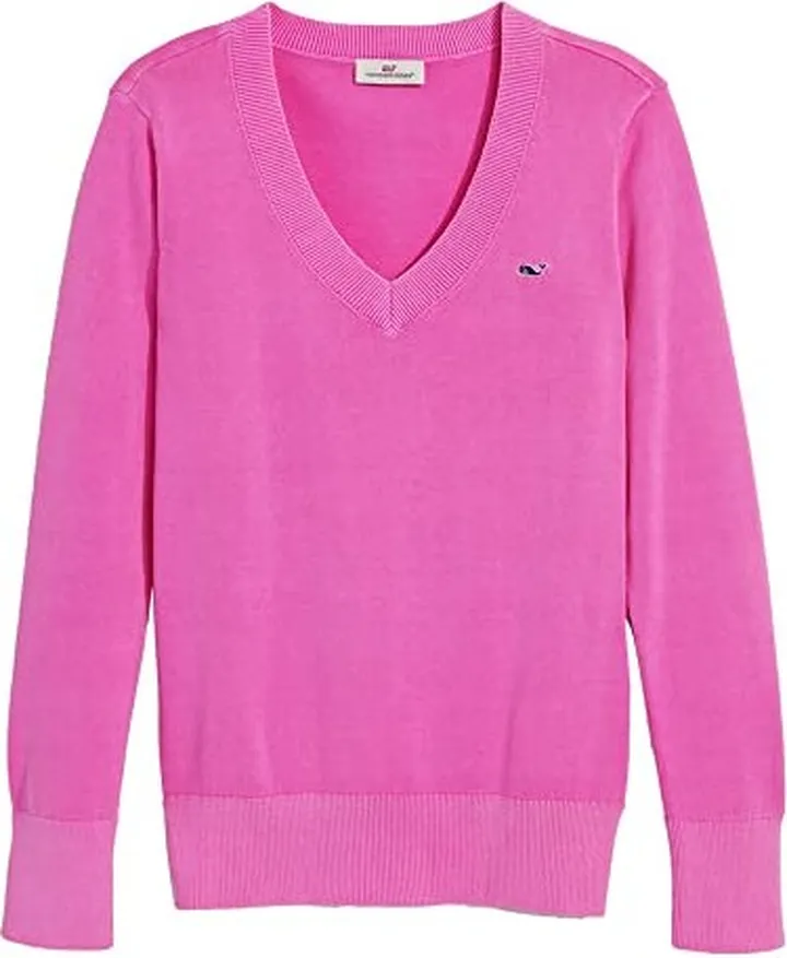 vineyard vines Women's Heritage Cotton V-Neck Garment Dye Sweater