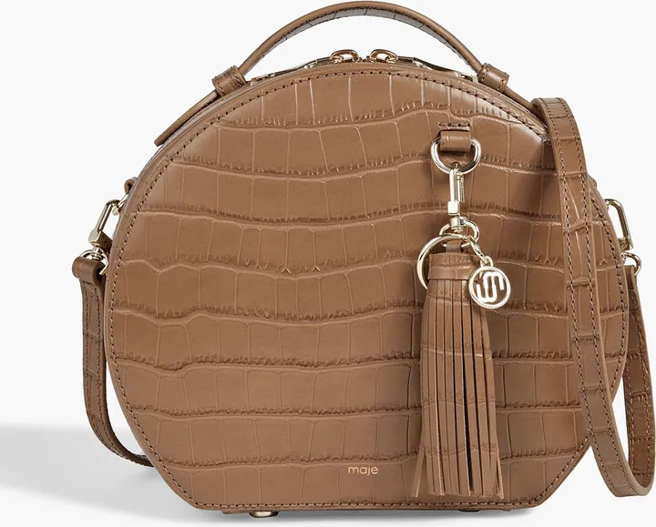Croc-effect leather shoulder bag