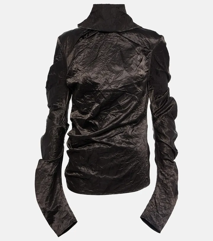 Crinkle satin turtleneck top