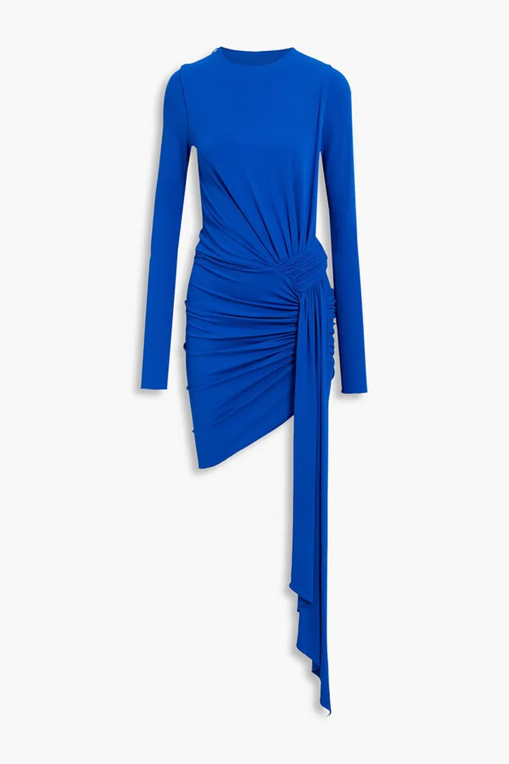Asymmetric draped crepe mini dress