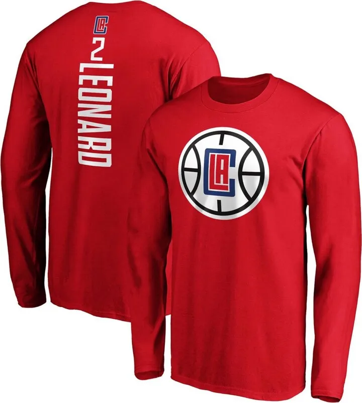 Men's Kawhi Leonard Red La Clippers Team Playmaker Name Number Long Sleeve T-shirt